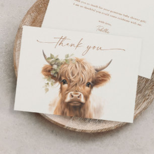 Boho Highland Cow Neutral Couples Baby Shower Thank You Card