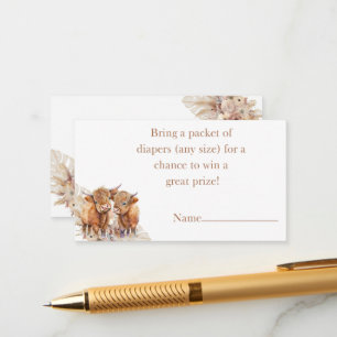Boho Highland Cow pampas grass diaper raffle Enclosure Card