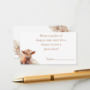Boho Highland Cow pampas grass diaper raffle Enclosure Card