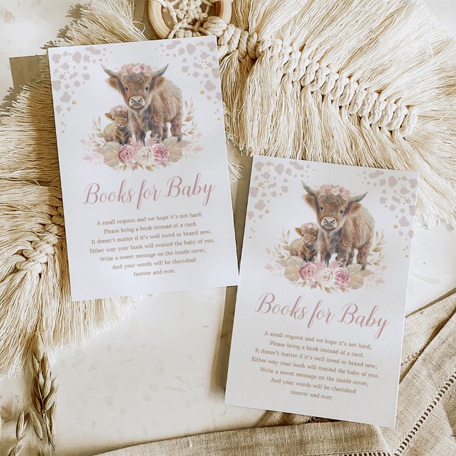 Boho Highland Cow Pink Pampas Books for Baby Girl Enclosure Card (Creator Uploaded)