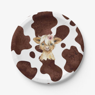 Boho Highland Cow Print Paper Plates