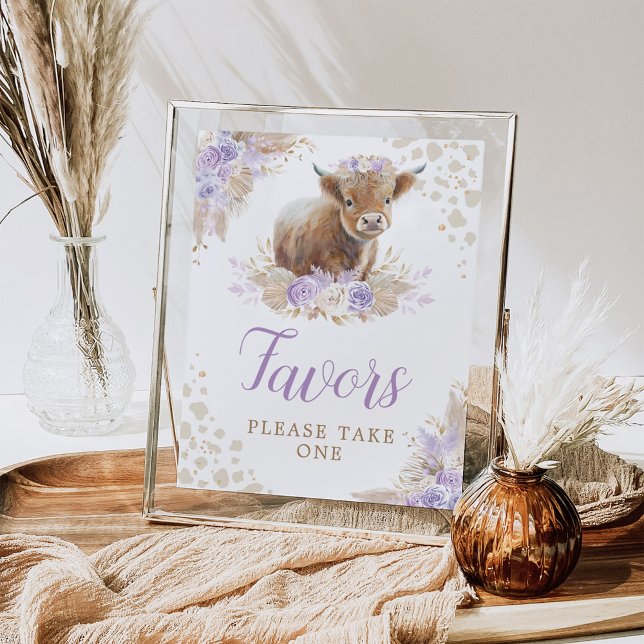 Boho Highland Cow Purple Birthday Favours Sign (Creator Uploaded)
