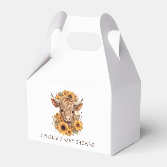 Boho Highland Cow Sunflowers Baby Shower Thank You Favour Box (Front Side)
