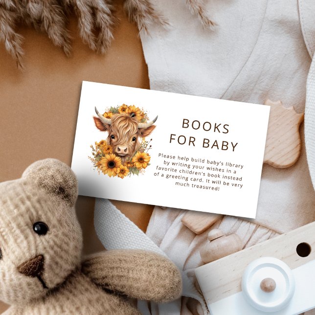 Boho Highland Cow Sunflowers Books for Baby Enclosure Card (Mini size enclosure)