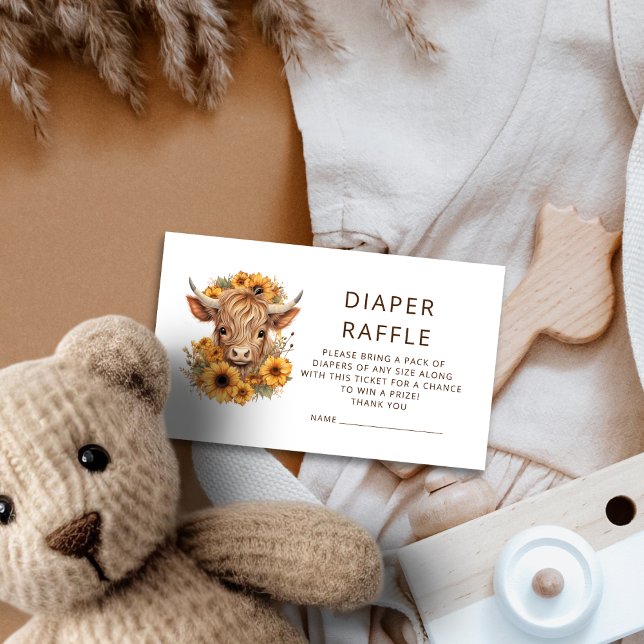 Boho Highland Cow Sunflowers Diaper Raffle Enclosure Card (A mini size enclosure card)