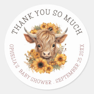 Boho Highland Cow Thank You Baby Shower Classic Round Sticker