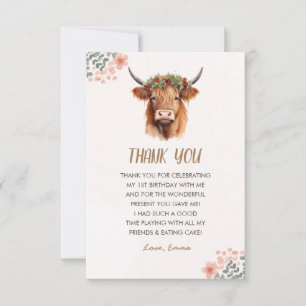 Boho Highland Cow Thank You Card