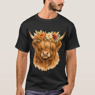 Boho Highland Cow Throw Pillow with Floral Crown T-Shirt