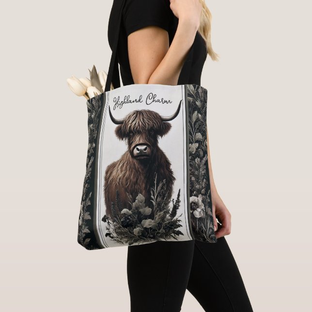 Boho Highland Cow Tote Bag (Close Up)