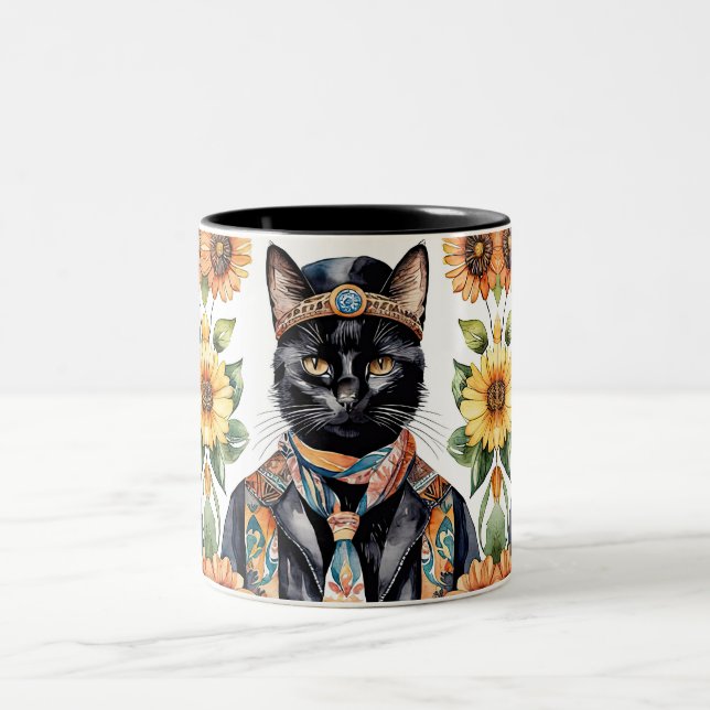 Boho Hippie Cat with Scarf 11 oz Mug (Center)