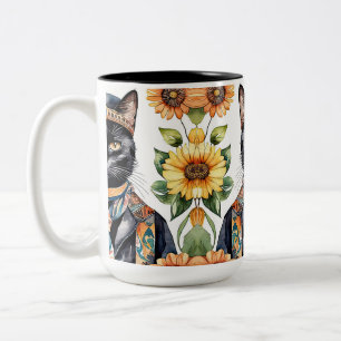 Boho Hippie Cat with Scarf 15 oz Mug