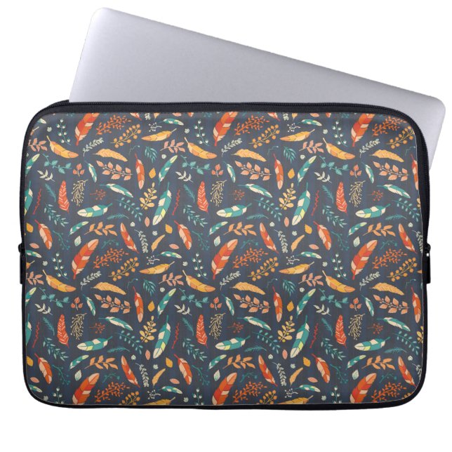 Boho Hippie Feather Pattern Laptop Sleeve (Front)