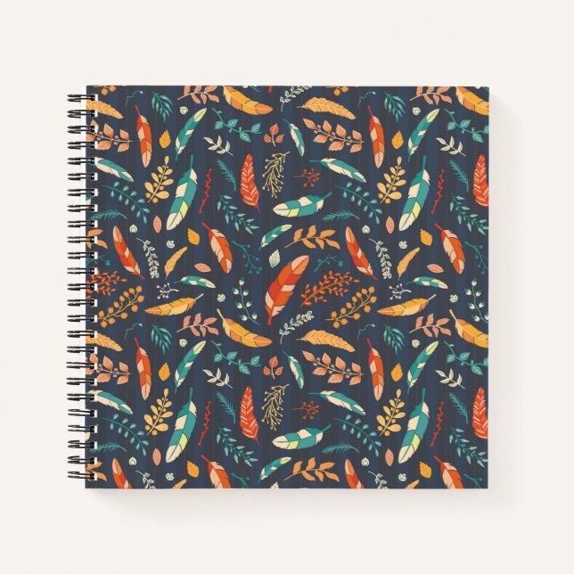 Boho Hippie Feather Pattern Notebook (Front)