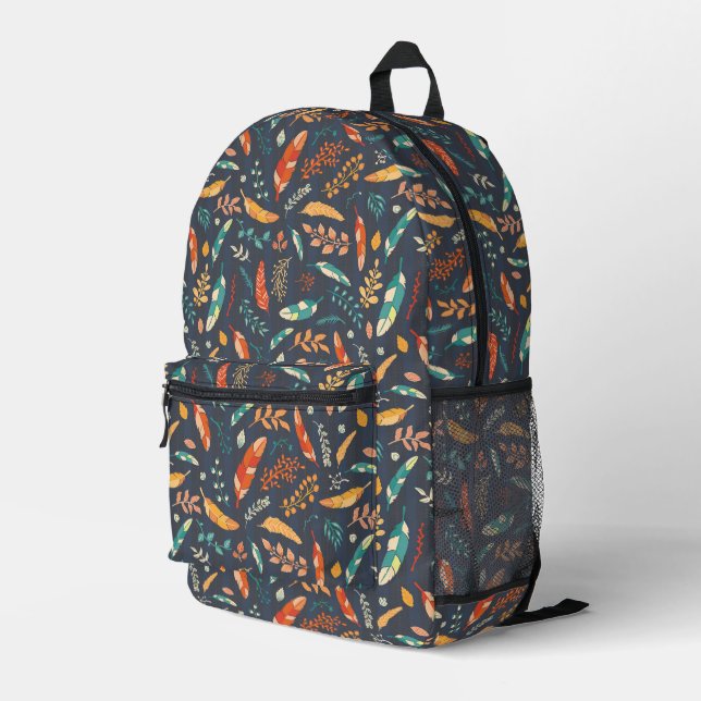 Boho Hippie Feather Pattern Printed Backpack (Back Corner Right)