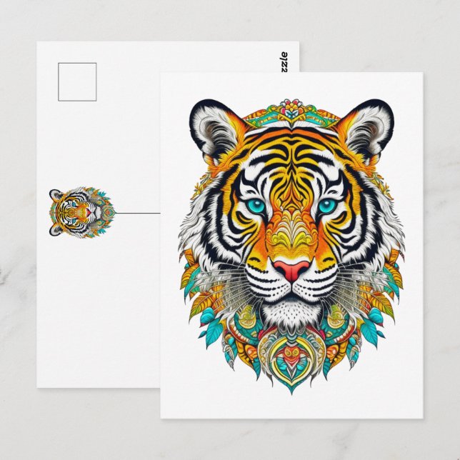 Boho Hippie Floral Year of the Tiger Art Postcard (Front/Back)