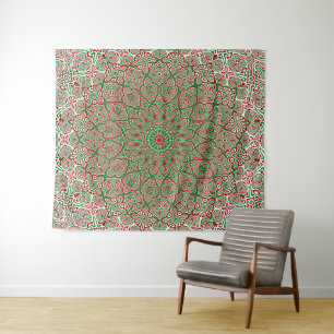 Boho Hippie Funky Trippy Ornate Christmas Mandala Tapestry