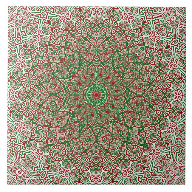 Boho Hippie Funky Trippy Ornate Christmas Mandala  Tile (Front)