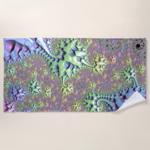 Boho Hippie Groovy Shiny Colourful Rainbow Fractal Beach Towel