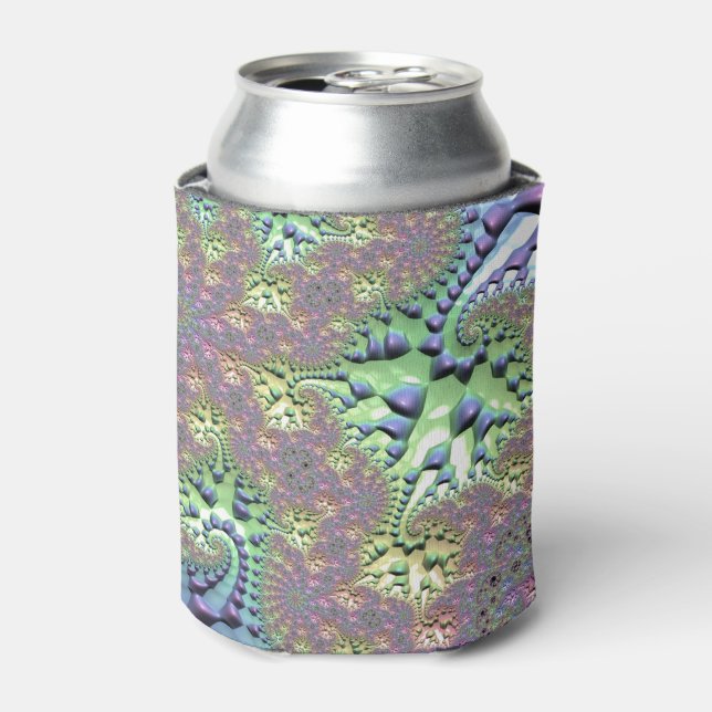 Boho Hippie Groovy Shiny Colourful Rainbow Fractal Can Cooler (Can Front)