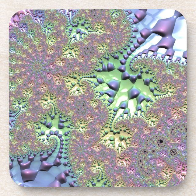 Boho Hippie Groovy Shiny Colourful Rainbow Fractal Coaster (Front)