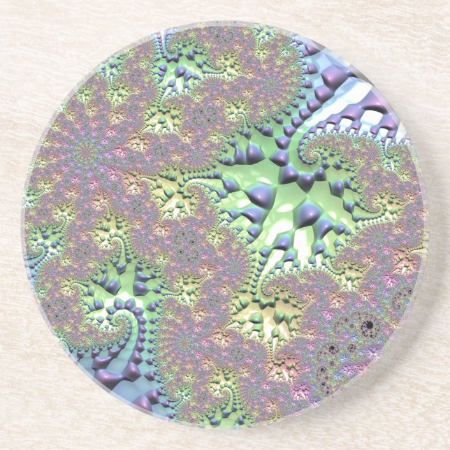 Boho Hippie Groovy Shiny Colourful Rainbow Fractal Coaster (Front)