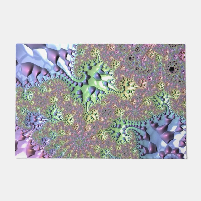 Boho Hippie Groovy Shiny Colourful Rainbow Fractal Doormat (Front)