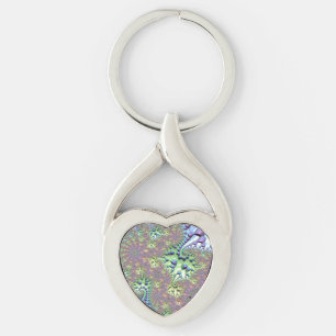 Boho Hippie Groovy Shiny Colourful Rainbow Fractal Key Ring