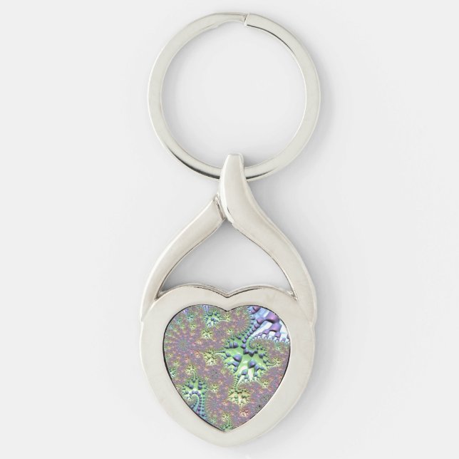 Boho Hippie Groovy Shiny Colourful Rainbow Fractal Key Ring (Front)