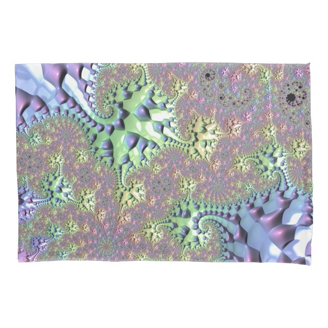 Boho Hippie Groovy Shiny Colourful Rainbow Fractal Pillowcase (Front-Left)