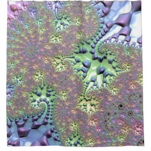 Boho Hippie Groovy Shiny Colourful Rainbow Fractal Shower Curtain
