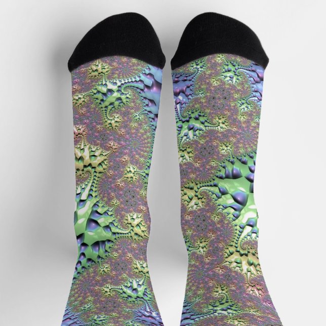 Boho Hippie Groovy Shiny Colourful Rainbow Fractal Socks (Top)