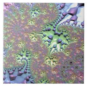 Boho Hippie Groovy Shiny Colourful Rainbow Fractal Tile