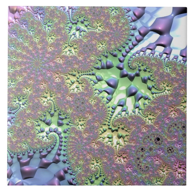 Boho Hippie Groovy Shiny Colourful Rainbow Fractal Tile (Front)