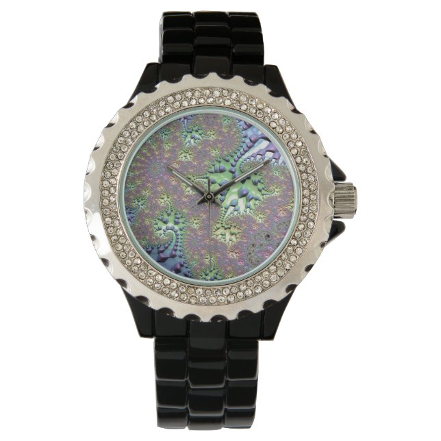 Boho Hippie Groovy Shiny Colourful Rainbow Fractal Watch (Front)
