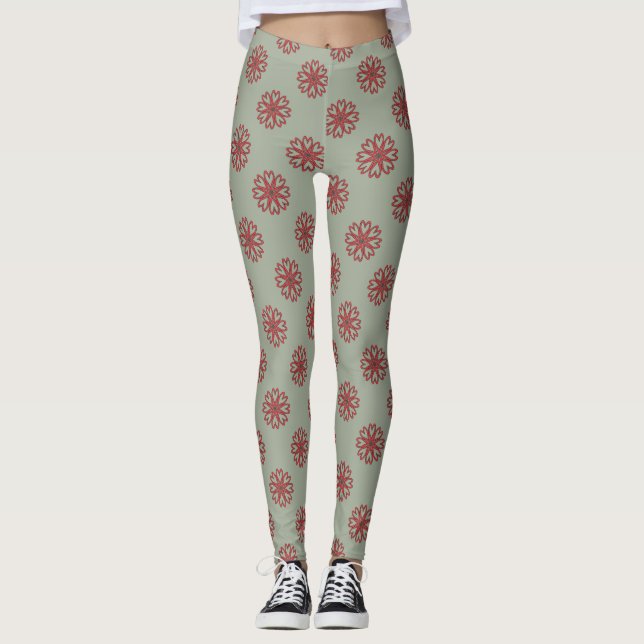 Boho Hippie Heart Flowers Leggings (Front)