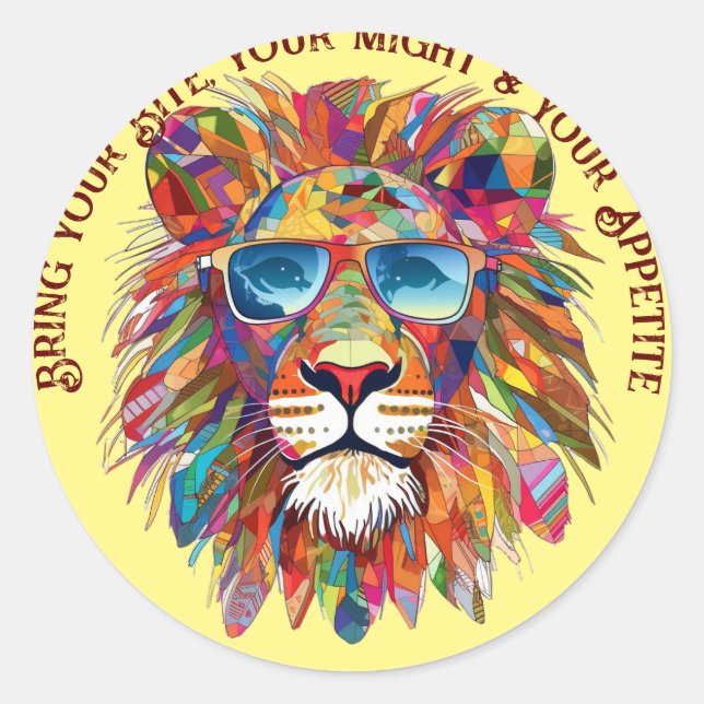 Boho Hippie Lion SHades Classic Round Sticker (Front)