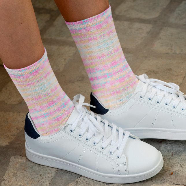 Boho hippie pastel rainbow unicorn tie dye pink  socks (Creator Uploaded)
