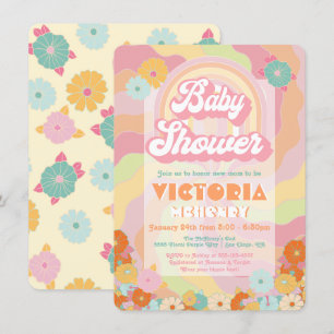 Boho Hippie Rainbow Floral Baby Shower Invitation