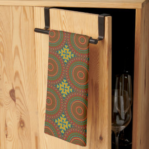 Boho Hippie Red Yellow Blue Vintage Tribal Ethnic Tea Towel