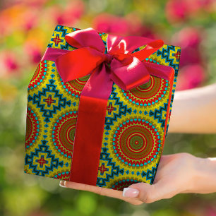 Boho Hippie Red Yellow Blue Vintage Tribal Ethnic Wrapping Paper