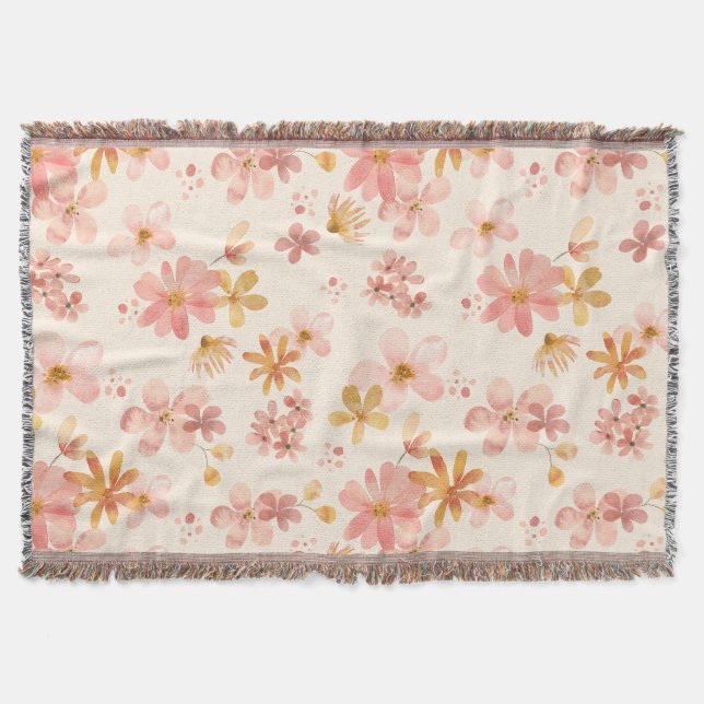 Boho hippie rustic earthy natural flowers throw blanket (Front)
