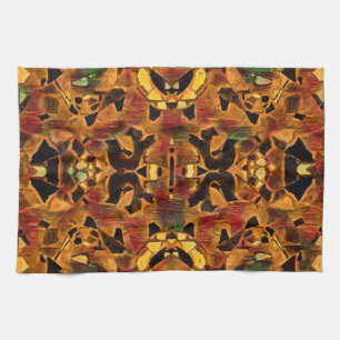 Boho Hippie Tribal Brown Green Red Native Pattern Tea Towel