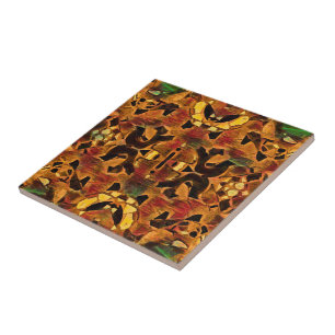 Boho Hippie Tribal Brown Green Red Pattern Tile