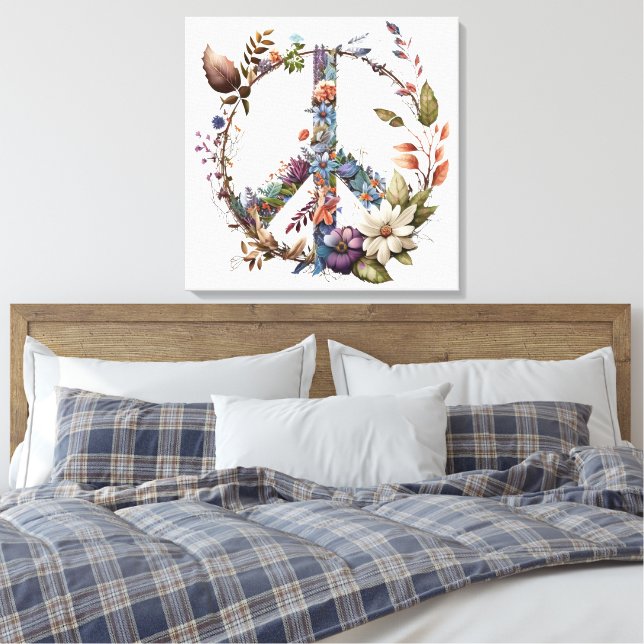 Boho Hippy 60s 70s Peace Sign Canvas Print (Insitu(Bedroom))