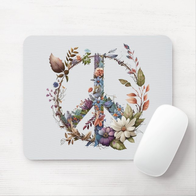 Boho Hippy 60s 70s Peace Sign Mouse Mat (With Mouse)