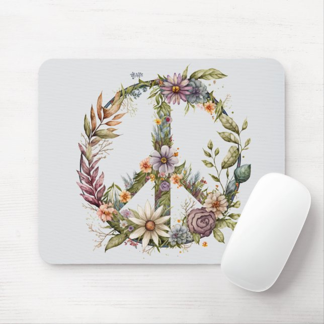 Boho Hippy 60s 70s Peace Sign Mouse Mat (With Mouse)