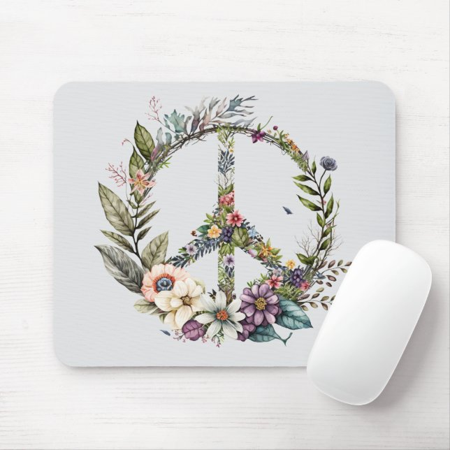 Boho Hippy 60s 70s Peace Sign Mouse Mat (With Mouse)