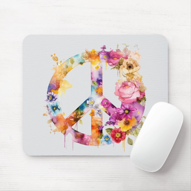 Boho Hippy 60s 70s Peace Sign Mouse Mat (With Mouse)