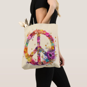 Boho Hippy 60s 70s Peace Sign Tote Bag