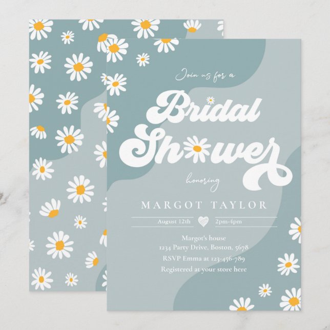 Boho Hippy Vibes Sea Blue Festival Bridal Shower  Invitation (Front/Back)